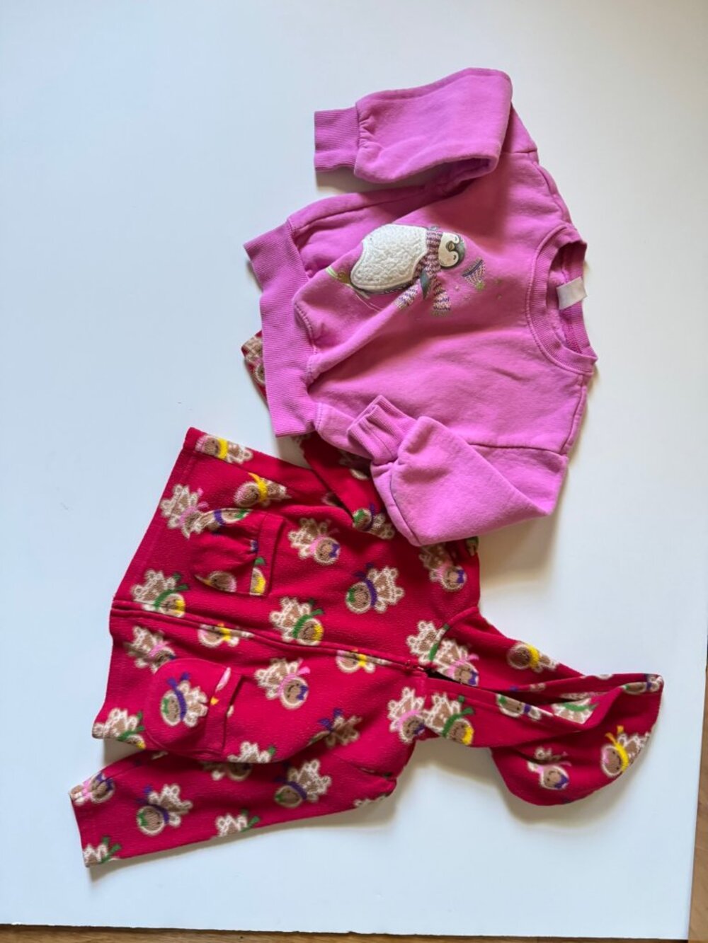 3T Pink Penguin Sweatshirt & Red Gingerbread Fleece Zip Up Hoodie